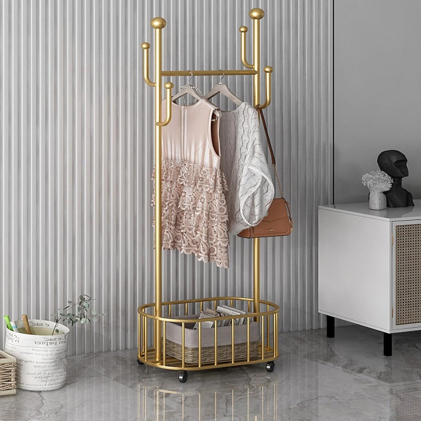 Heavy Clothing Rails Home Bedroom Balcony Movable Hanger with Hooks