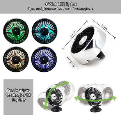 Mini Fan for Car Air Vent Mount with LED Light
