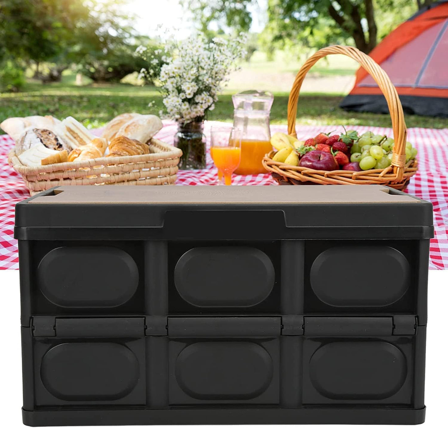 Folding Storage Bins with Wood Lid