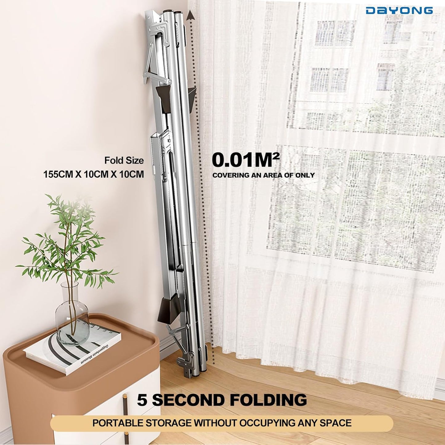 رف تجفيف الملابس القابل للطي والمصنوع من الفولاذ المقاوم للصدأ عالي التحمل مع قضبان ثلاثية قابلة للتعديل