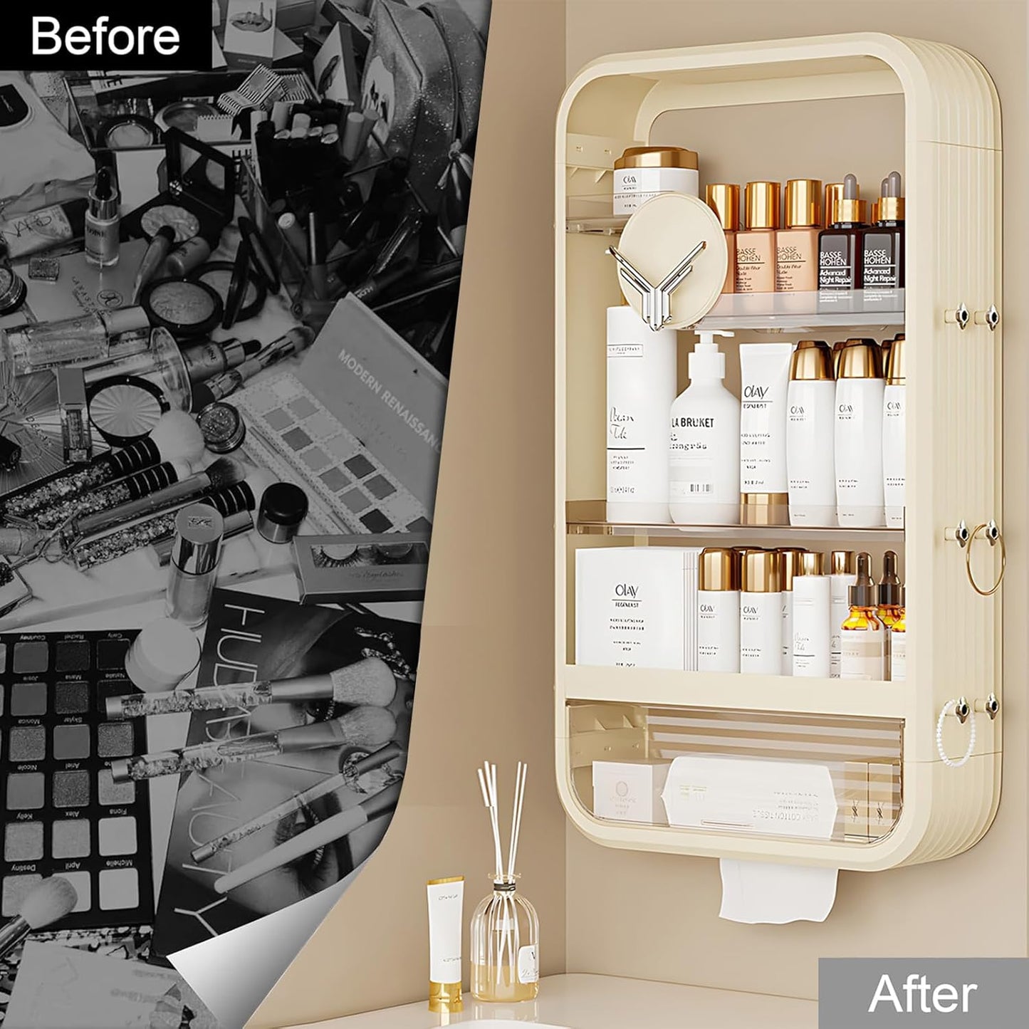 Makeup Storage Organizer, 5-Tier Makeup Shelf Organizer for Wall