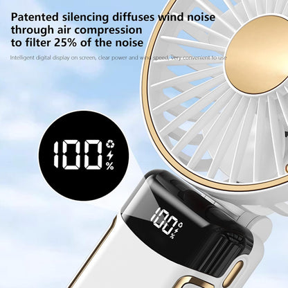 مروحة محمولة، مروحة يدوية، 6000 مللي أمبير/ساعة، قابلة للطي بزاوية 180 درجة، متعددة الوظائف، 5 سرعات 