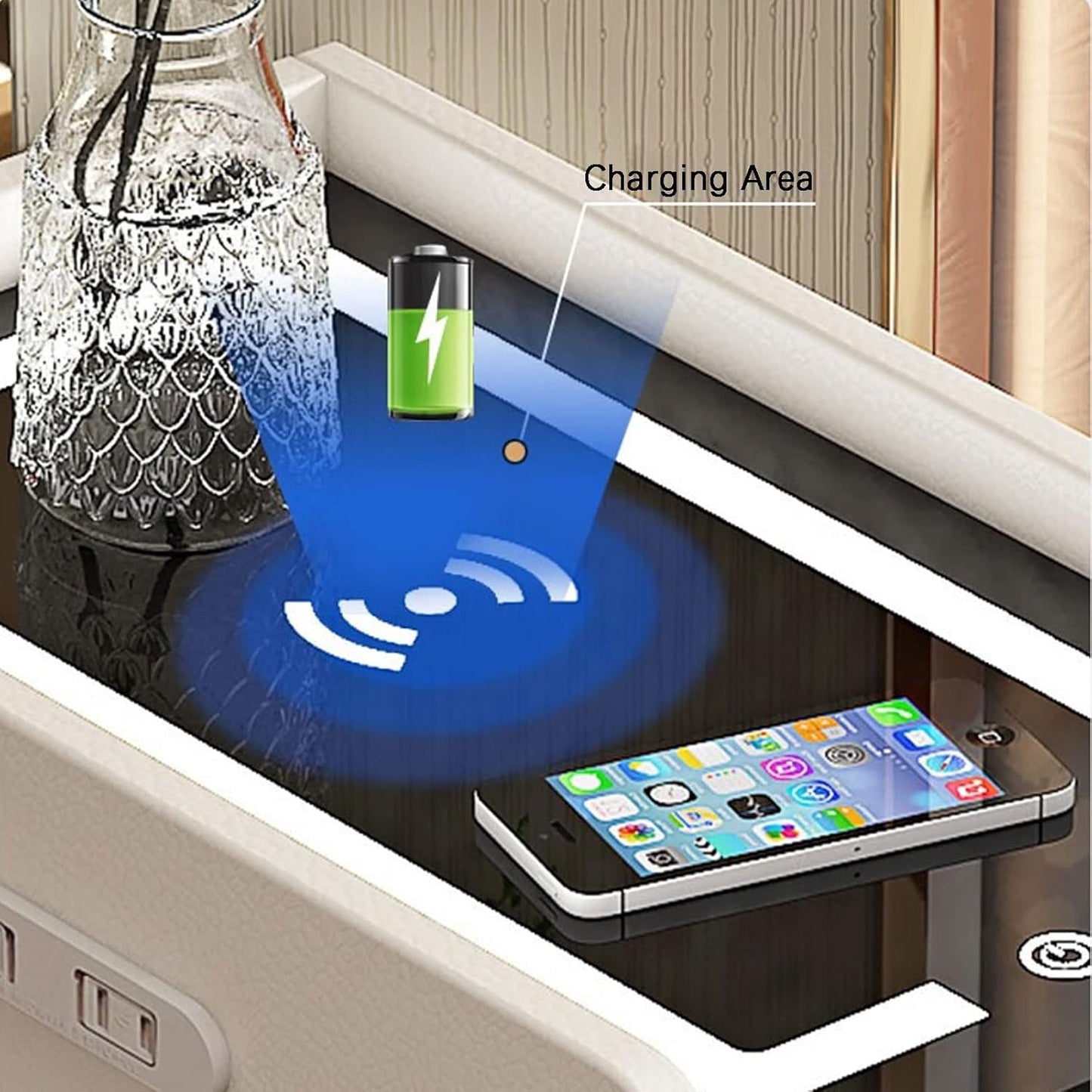 Slim Bedside Table Solid Wood Bedside Table with Drawers & Wireless Charging | Delivery: 2 to 3 business days | Limited stocks available