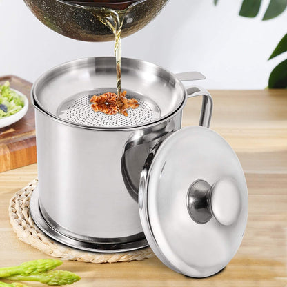 مصفاة شحوم ووعاء تخزين زيت من الفولاذ المقاوم للصدأ عالي الجودة 304 (1.3 لتر)