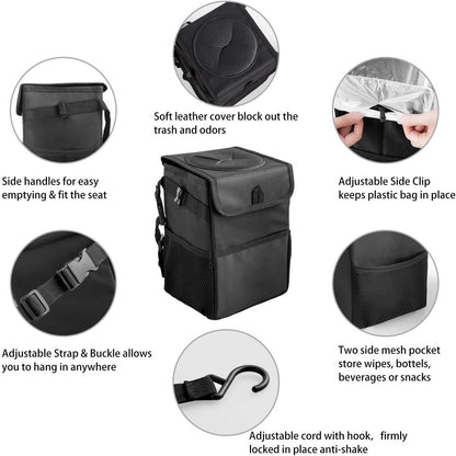 Upgraded Collapsible Car Trash Can with Leak-Proof Liner and Multi-Purpose Organizer