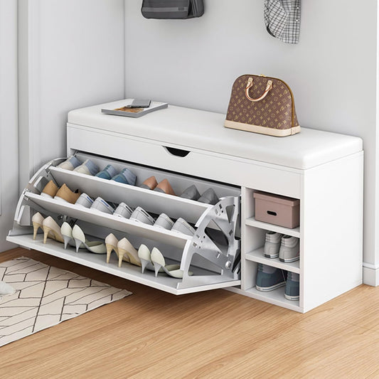 Shoe Rack Bench With Seat | Shoe Rack Shoe Cabinet with Leather Seat and Flip Drawer