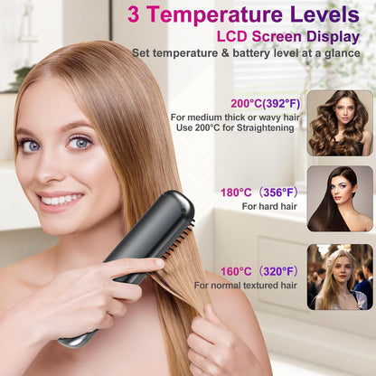 DSP Cordless Hair Straightener Brush, Portable Straightening Brush for Travel