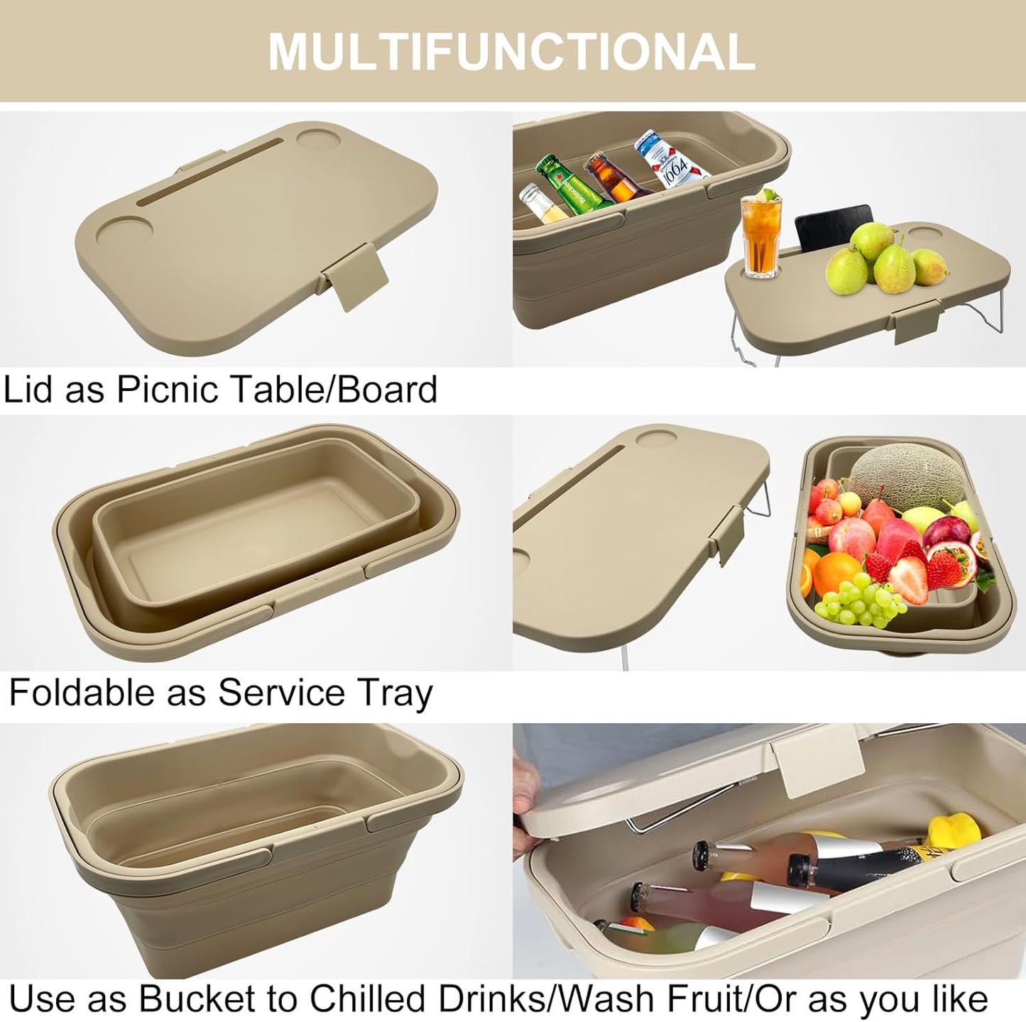 سلة نزهة قابلة للطي | سلة تخييم قابلة للطي بسعة كبيرة مع طاولة 