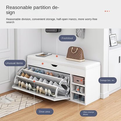 Shoe Rack Bench With Seat | Shoe Rack Shoe Cabinet with Leather Seat and Flip Drawer