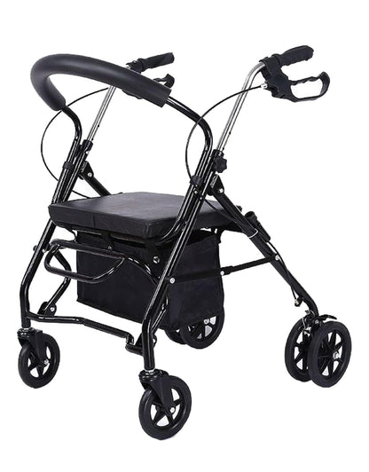Folding Four Wheel Rollator, Lightweight Mobility Walker with Seat & Carry Bag