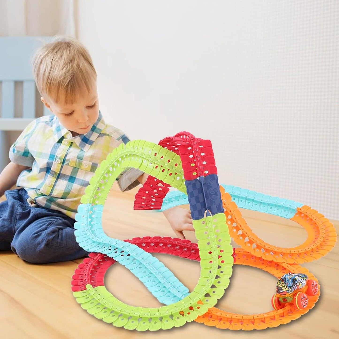 Race Car Track Set, Luminous Soft Race Car Building Toys