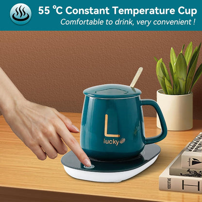 Cup Heater Set, 380ml Ceramic Explosion Proof Coffee Mug Temperature Control