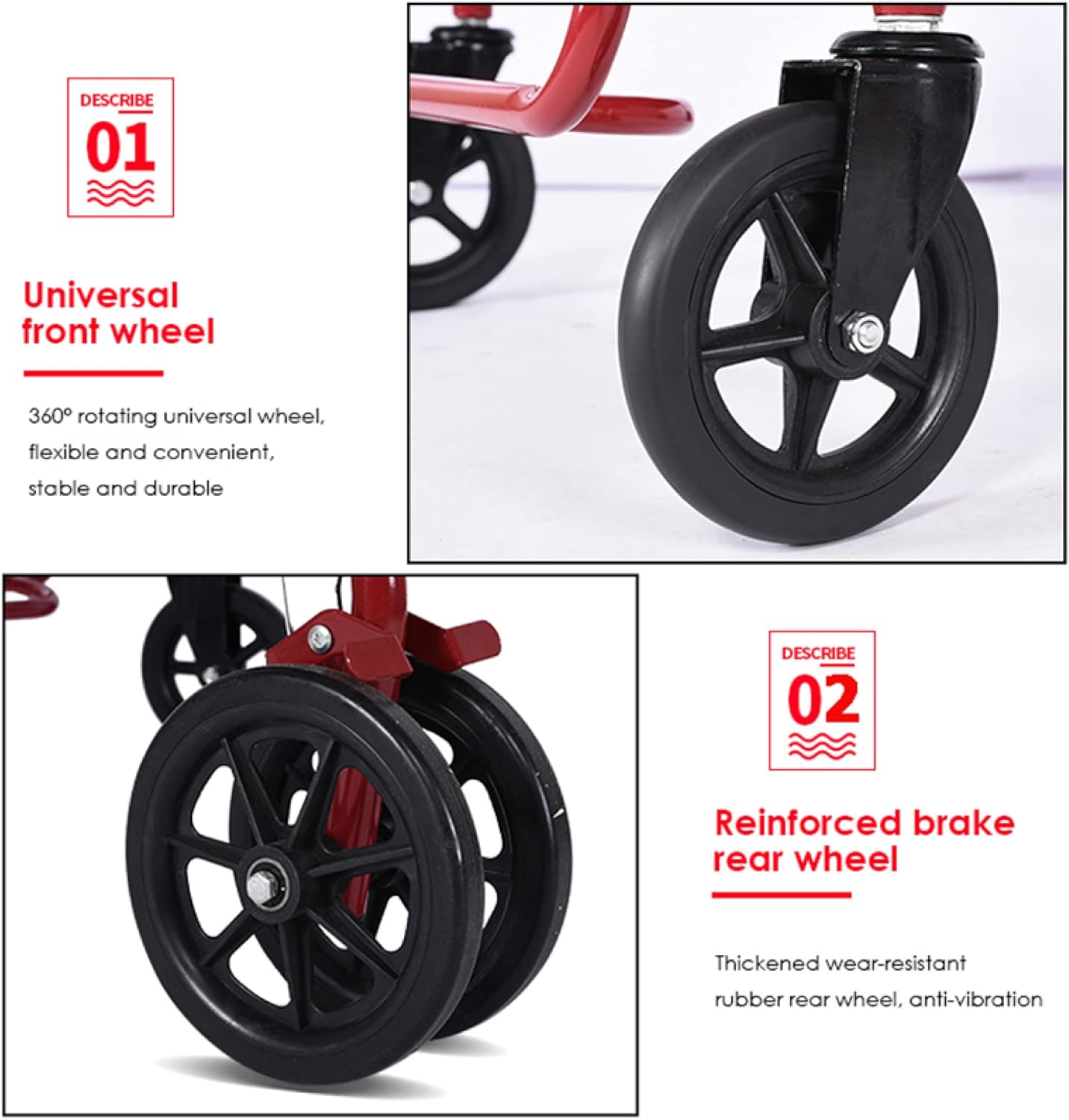 Folding Four Wheel Rollator, Lightweight Mobility Walker with Seat & Carry Bag