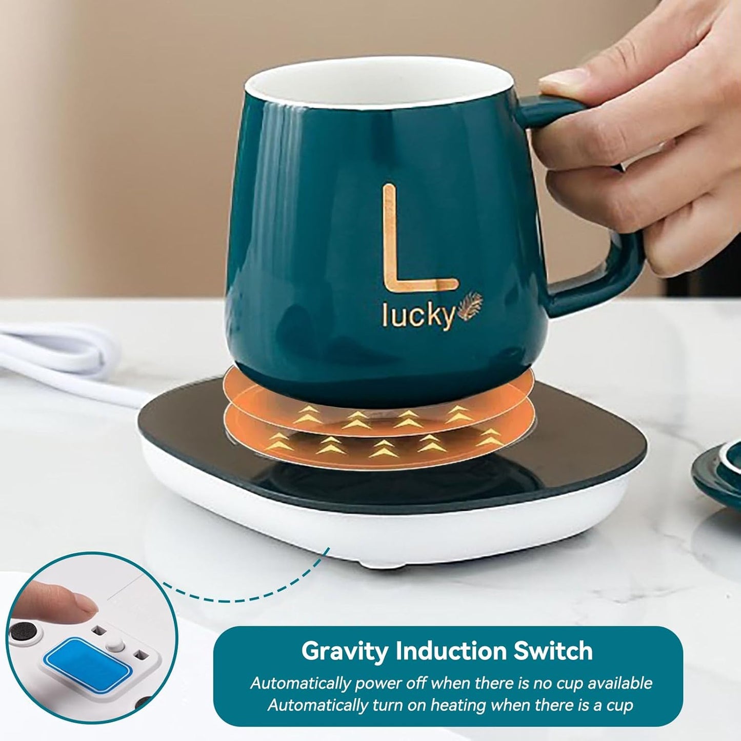 Cup Heater Set, 380ml Ceramic Explosion Proof Coffee Mug Temperature Control