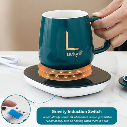 Cup Heater Set, 380ml Ceramic Explosion Proof Coffee Mug Temperature Control