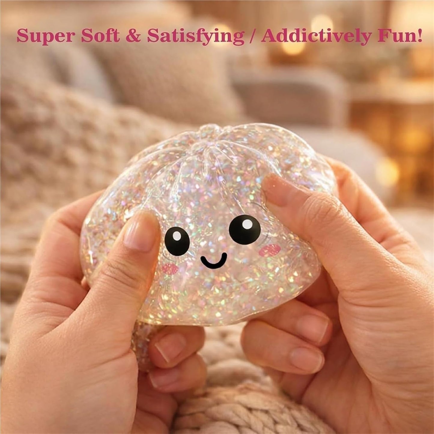 Glitter Dumpling Squishy Mystery Box, Surprise Fidget Set with Bamboo Steamer, Soft Squeeze Bun Kawaii Desk Pets for Office Stress Relief
