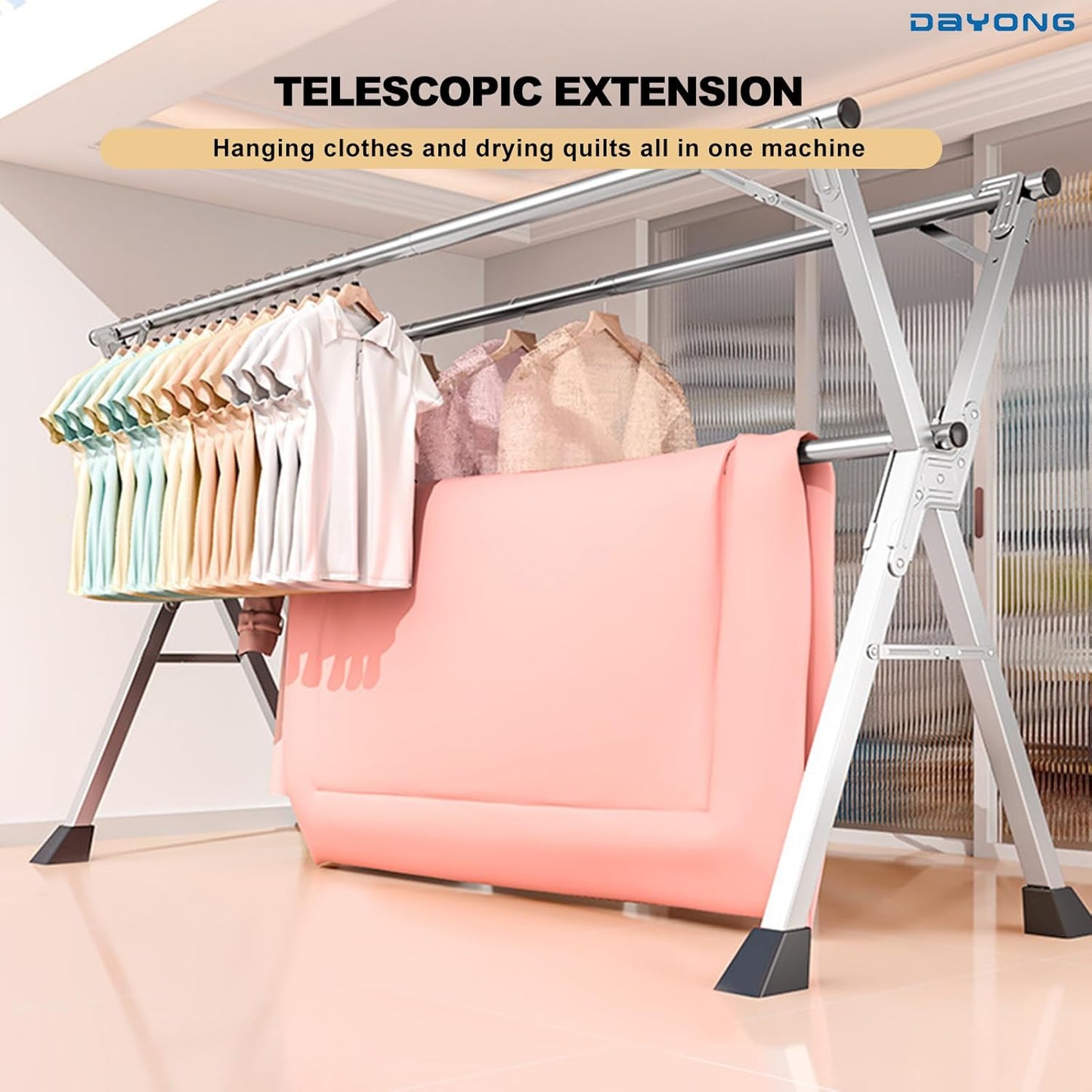 رف تجفيف الملابس القابل للطي والمصنوع من الفولاذ المقاوم للصدأ عالي التحمل مع قضبان ثلاثية قابلة للتعديل