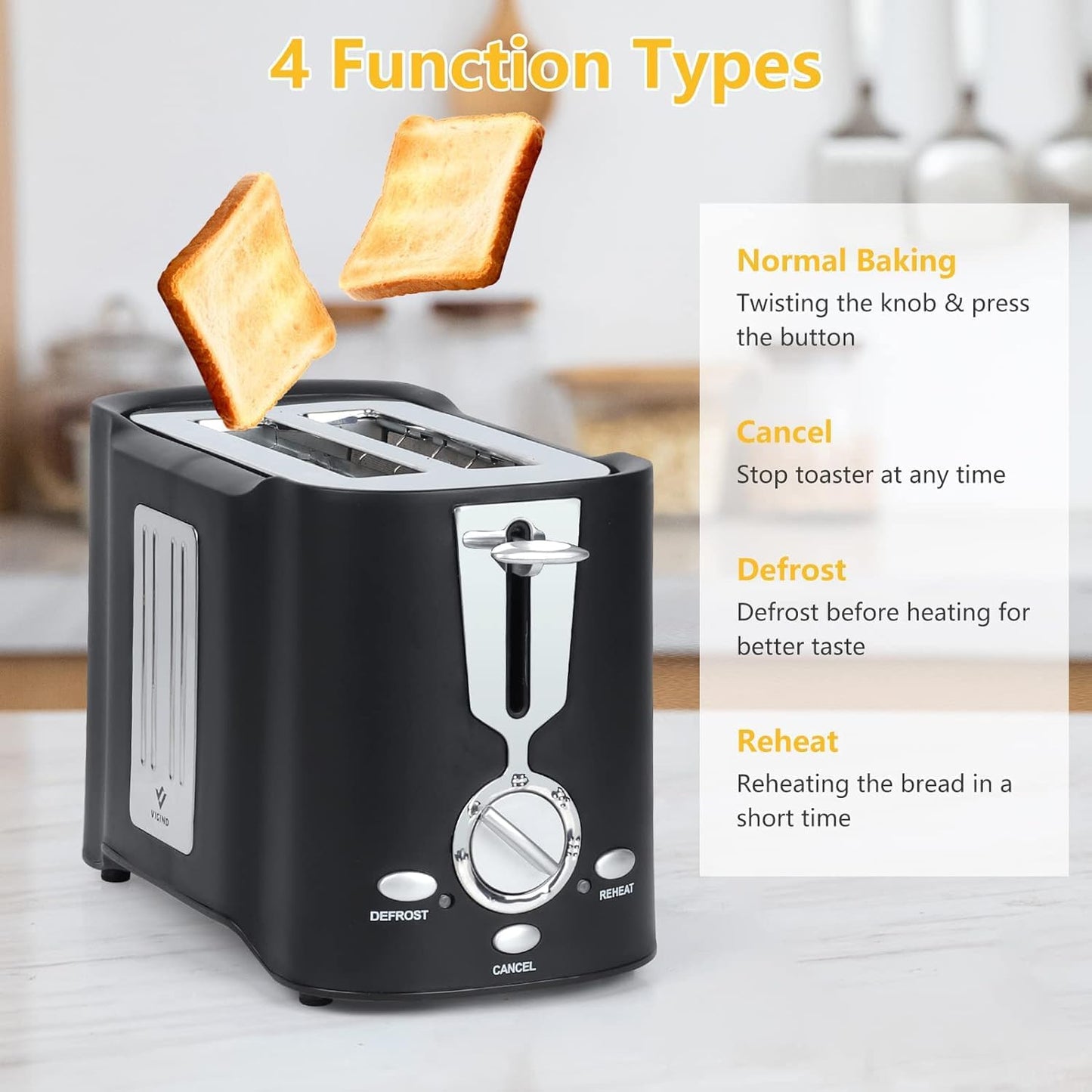 2-Slice Toaster, 800W, Multi-Functional Wide Slot Toaster