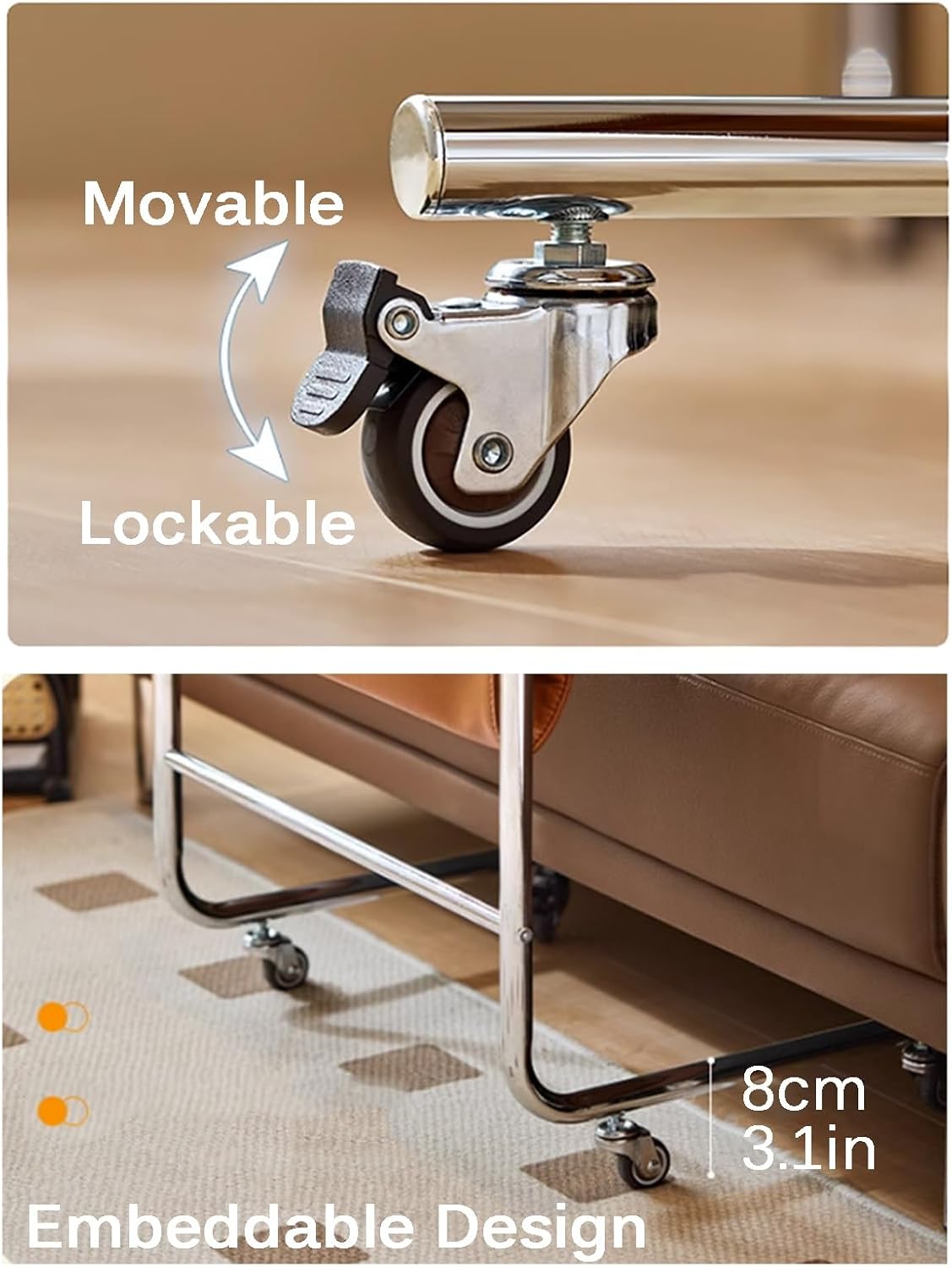 طاولة جانبية للأريكة، طاولة جانبية للأريكة على شكل حرف C مع عجلات (غرفة المعيشة، غرفة النوم، بجانب السرير) 