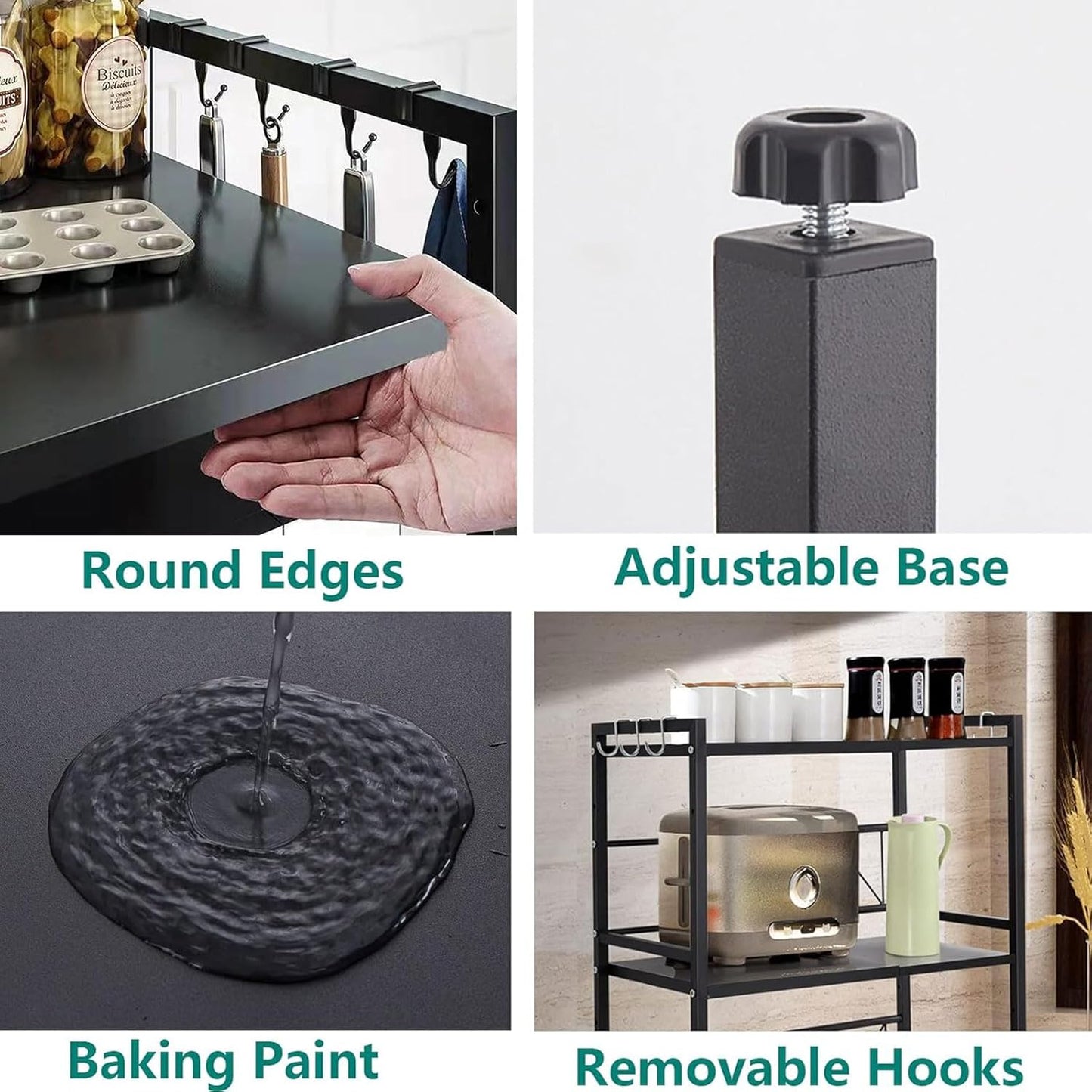 3-Tier Expandable Microwave Oven Rack - Adjustable Kitchen Countertop Organizer with Hooks & Cutting Board Holder