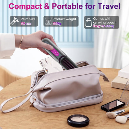 DSP Cordless Hair Straightener Brush, Portable Straightening Brush for Travel