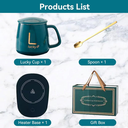 Cup Heater Set, 380ml Ceramic Explosion Proof Coffee Mug Temperature Control