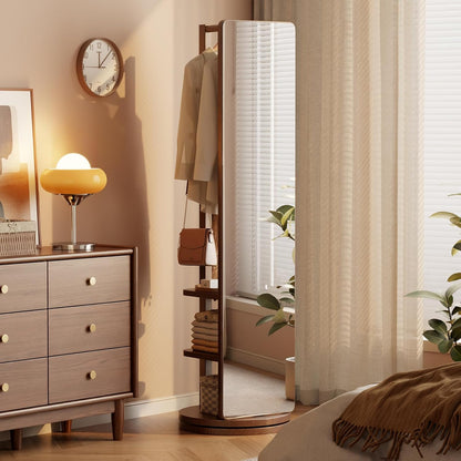 Rotaty Full Length Mirror, Unique Solid Wood Floor Mirror with Coat Rack
