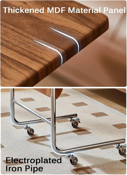 طاولة جانبية للأريكة، طاولة جانبية للأريكة على شكل حرف C مع عجلات (غرفة المعيشة، غرفة النوم، بجانب السرير) 