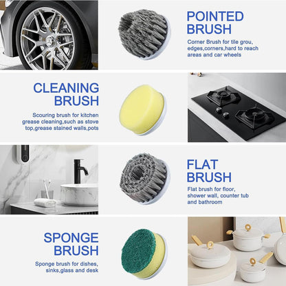 فرشاة كهربائية متعددة الوظائف للتنظيف مع مؤشر LED و 5 رؤوس فرشاة 