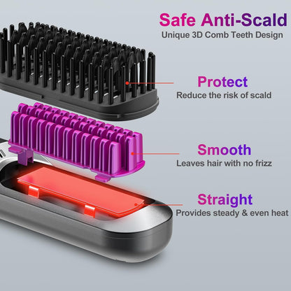DSP Cordless Hair Straightener Brush, Portable Straightening Brush for Travel