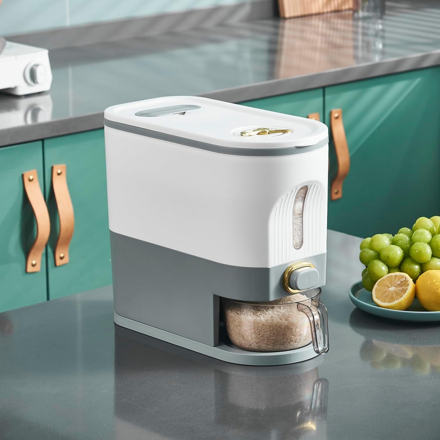 موزع أرز، حاوية تخزين حبوب سعة 11 رطلاً مع غطاء 