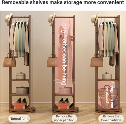 Rotaty Full Length Mirror, Unique Solid Wood Floor Mirror with Coat Rack