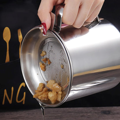 مصفاة شحوم ووعاء تخزين زيت من الفولاذ المقاوم للصدأ عالي الجودة 304 (1.3 لتر)