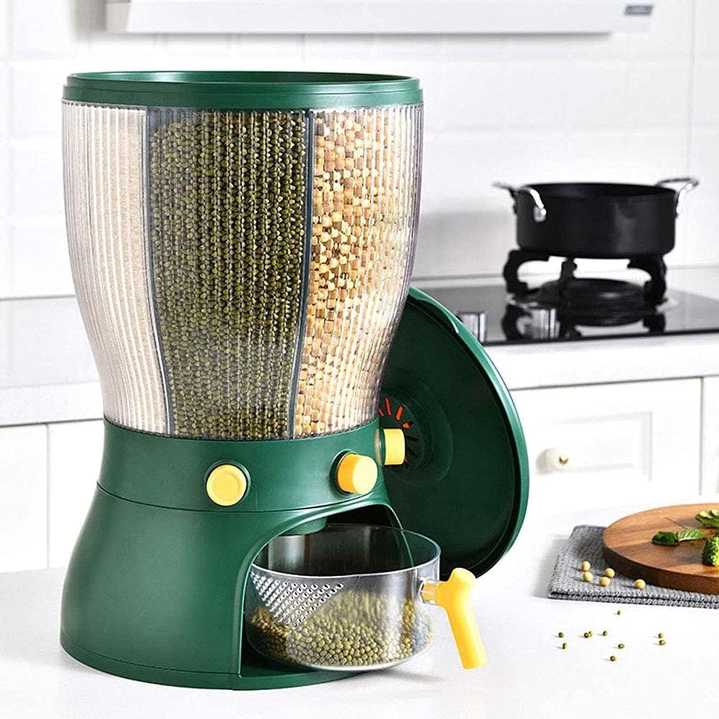 حاوية تخزين حبوب الطعام، دلو أرز دوار محكم الإغلاق، صندوق تخزين حبوب منزلي 