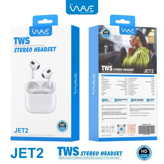 TheWave JET2 TWS Stereo Headset – Bluetooth 5.3, IPX5 Waterproof, Dual Wireless & Wired Charging, 20-Hour Battery, HD Audio