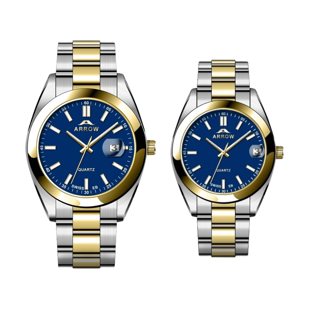 ARROW Premium Analog Couple Watch with Date Display | Colour Blue Gold Silver TT (5903)-KYAMSTORE