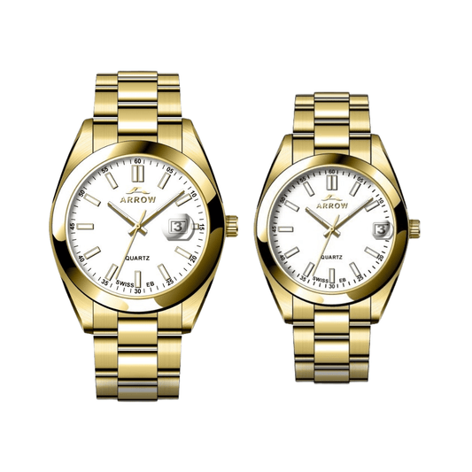 ARROW Premium Analog Couple Watch with Date Display | Colour Gold White (5903)-KYAMSTORE