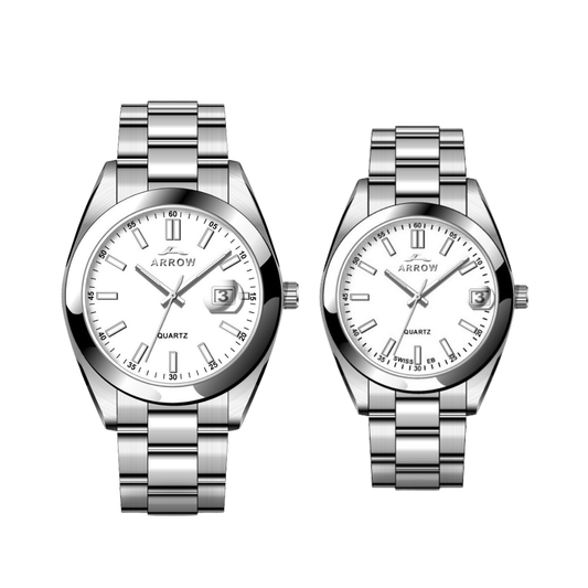 ARROW Premium Analog Couple Watch with Date Display | Colour Silver (5903)-KYAMSTORE