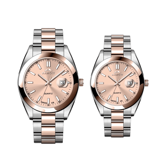 ARROW Premium Analog Couple Watch with Date Display | Colour RoseGold Silver TT (5903)-KYAMSTORE
