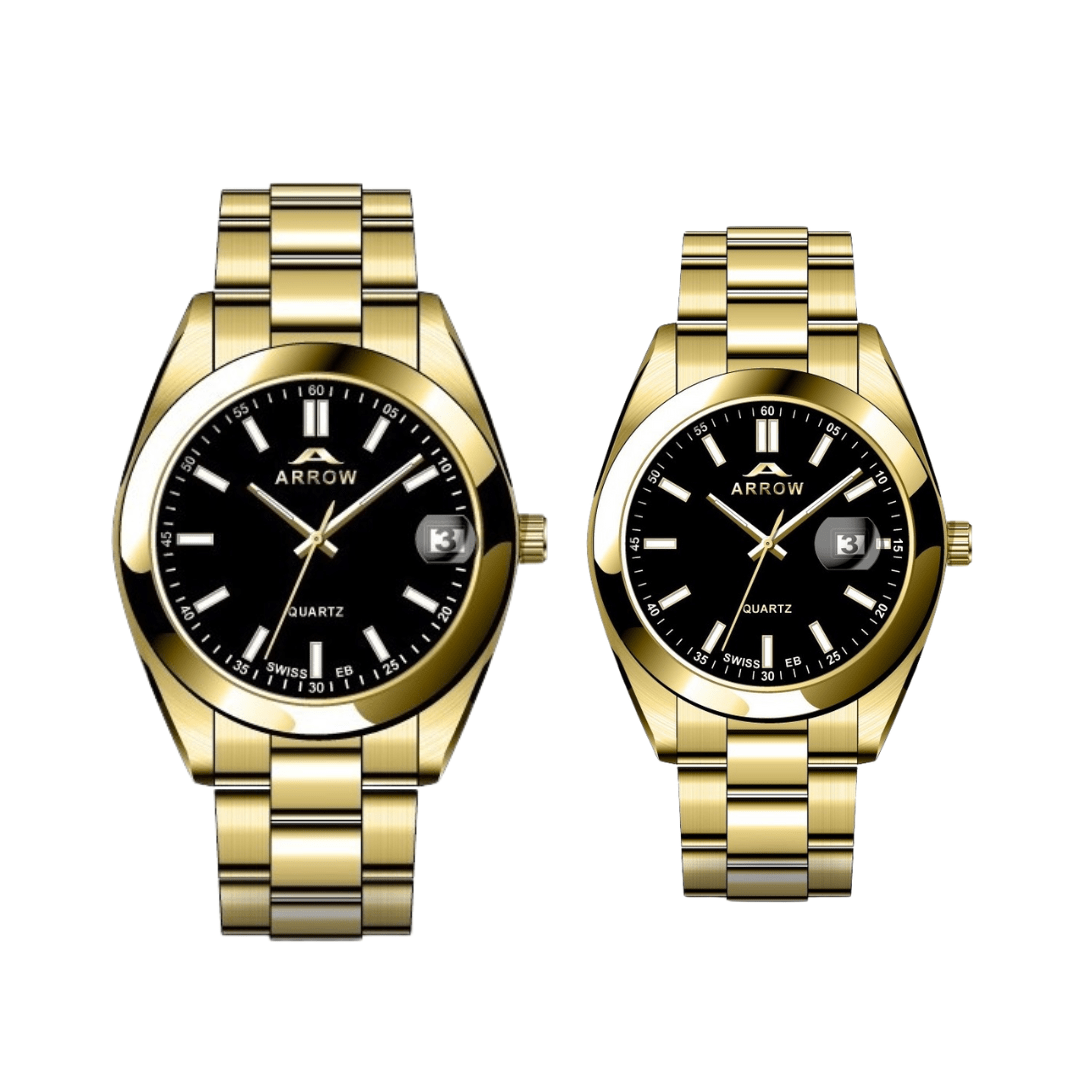 ARROW Premium Analog Couple Watch with Date Display | Colour Black Gold  (5903)-KYAMSTORE
