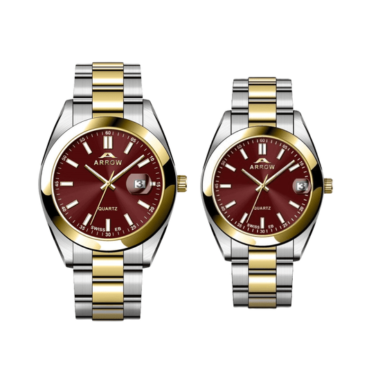 ARROW Premium Analog Couple Watch with Date Display | Colour Red Gold Silver TT (5903)-KYAMSTORE