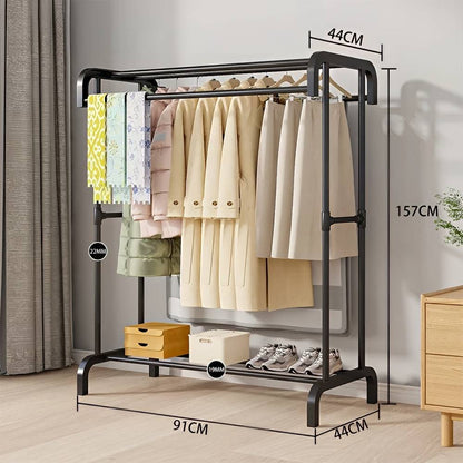 Double Rod Metal Clothes Rack with Storage Boxes for Shoes and Boots