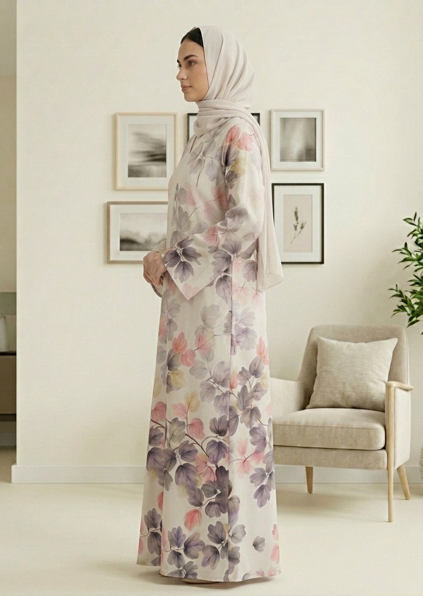 Soft Botanical Print Premium Tiktalk Abaya with Matching Sheila