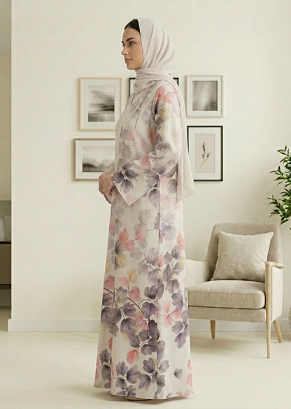 Soft Botanical Print Premium Tiktalk Abaya with Matching Sheila