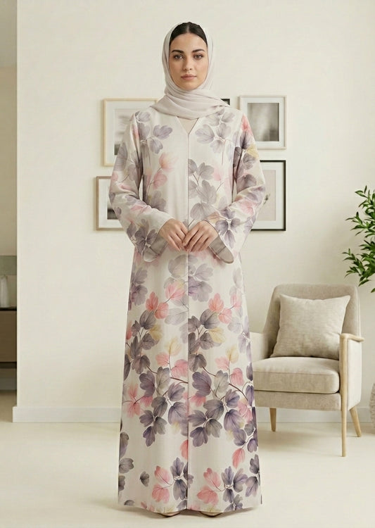 Soft Botanical Print Premium Tiktalk Abaya with Matching Sheila