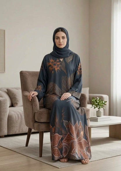 Premium Tiktalk Floral & Leaf Printed Abaya with Matching Hijab