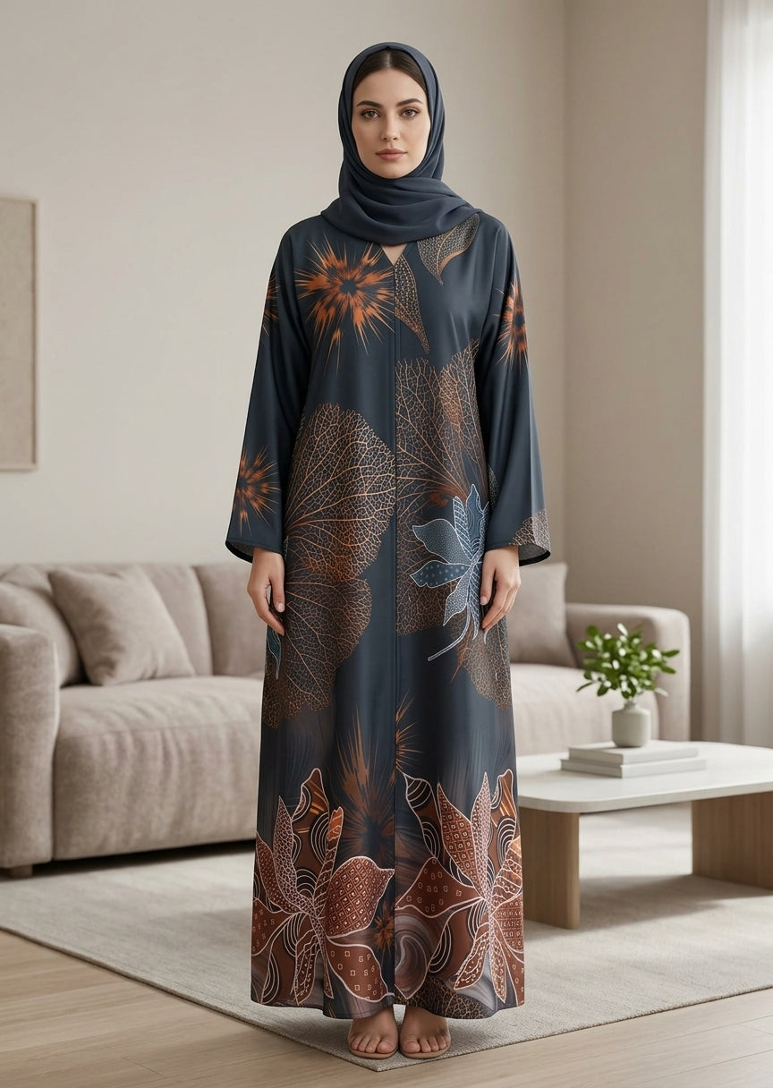 Premium Tiktalk Floral & Leaf Printed Abaya with Matching Hijab