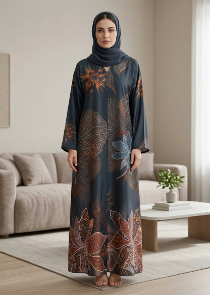 Premium Tiktalk Floral & Leaf Printed Abaya with Matching Hijab