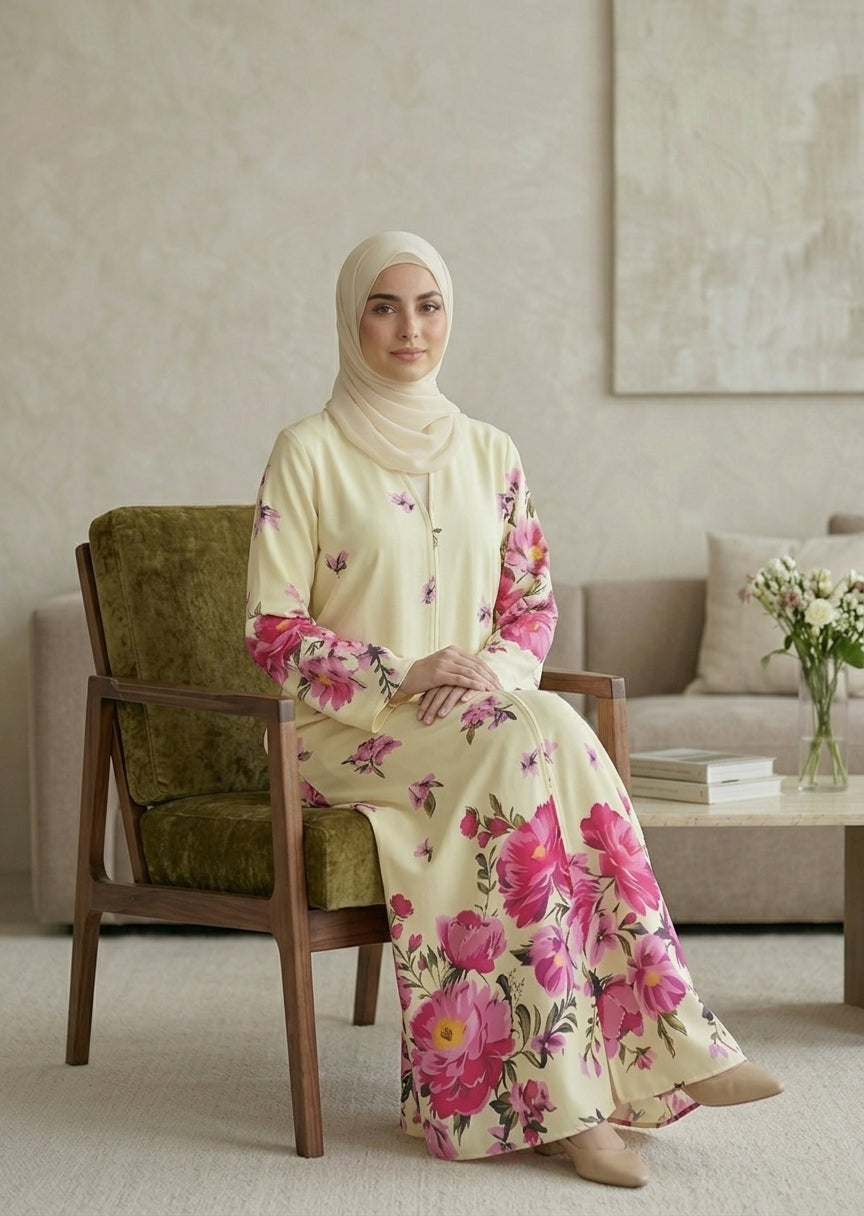 Floral Print Premium Tiktalk Abaya Set with Matching Sheila