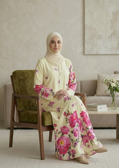 Floral Print Premium Tiktalk Abaya Set with Matching Sheila